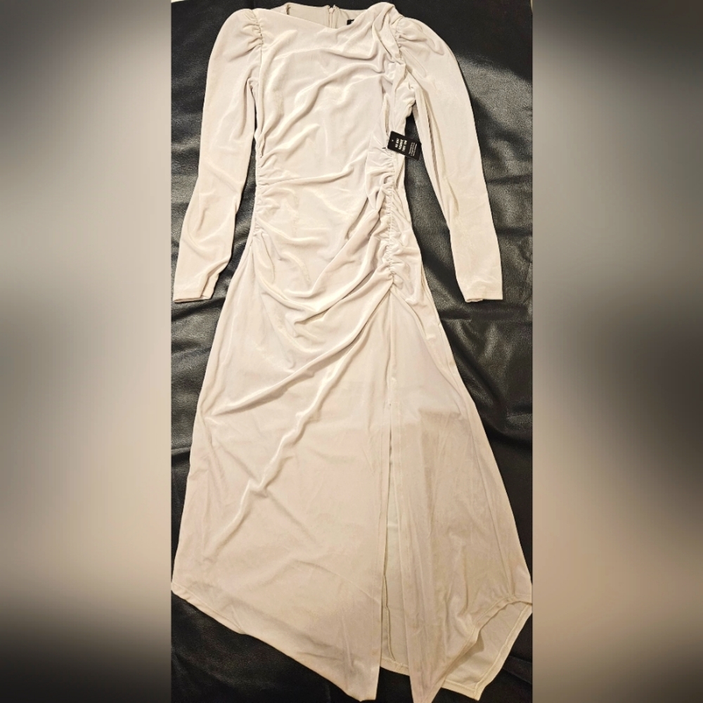 NWT Express Gray Velvet Asymmetrical Ruched Dress Sz 4